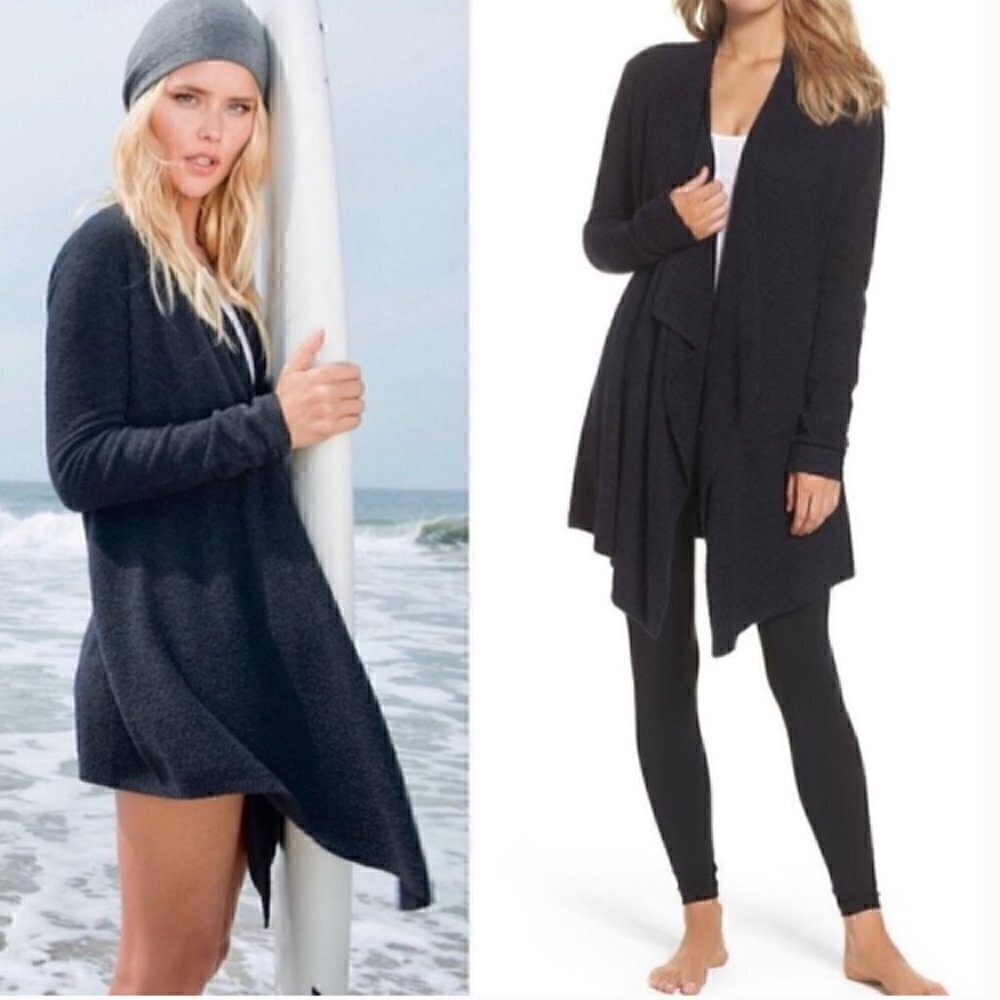 Barefoot Dreams Calypso Cardigan S/M CozyChic Lite Island Wrap Black Open Front